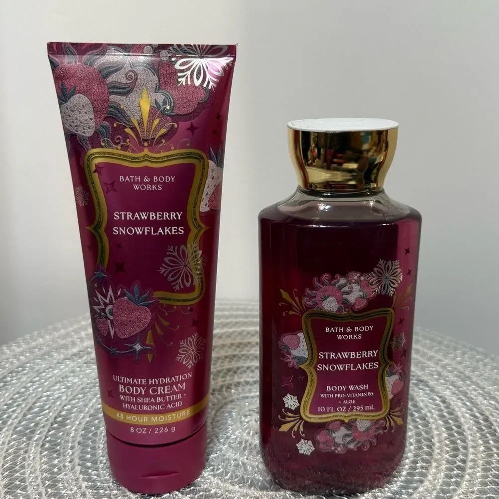 BBW Strawberry Snowflakes Body Cream and Body Wash Set of 2 NWT